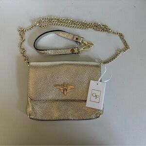 German Fuentes gold leather handbag NWT